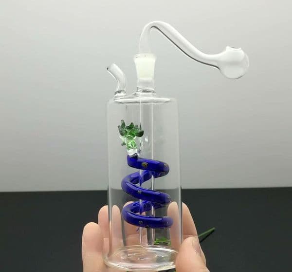 Smoking Pipes Coloured Spiral Tap glass cigarette kettle Glass water hookah Handle Pipes