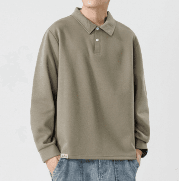 241 Men Long-sleeved Autumn and Winter Heavy Loose Solid Color Lapel Youth Casual