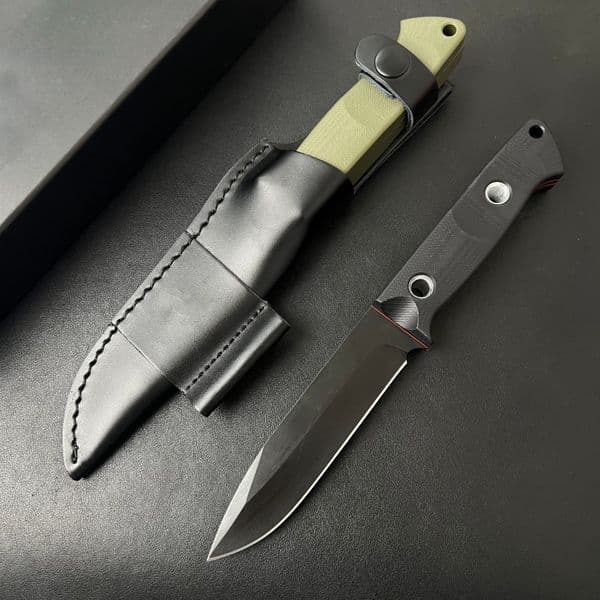 BM163 Survival Straight Knife S30V Stone Wash Drop Point Full Tang G10 Handle Outdoor Fixed Blade Tactical Knives with Leather Sheath