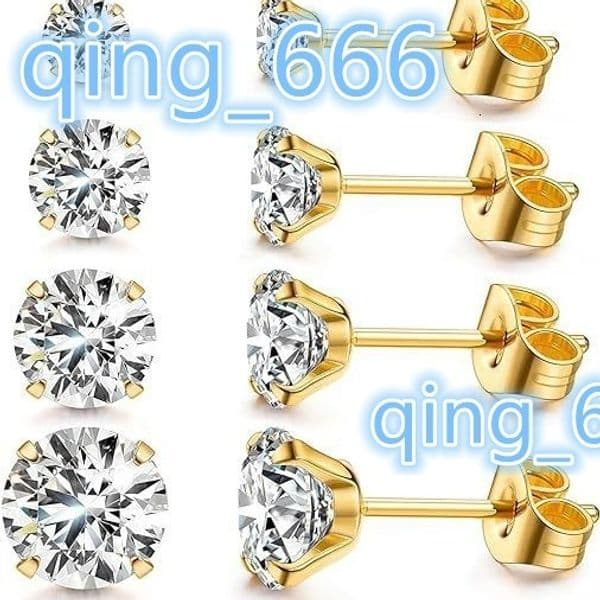 Gold Silver Trendy Stud Waterproof Anti Tarnish Earrings Womens Stainless Steel 4-8mm Six Claws Zirconia Crystal Stud Earrings