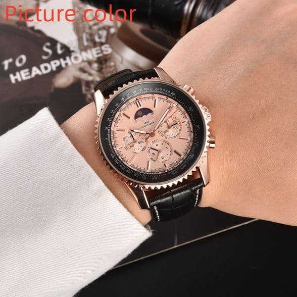 Breit Wrist Watches for 2025 Mens Watches Six needles Design All dials work Quartz Wastch 1884 Top Luxury Brand Chronograph Clock Leather Belt Fashion Holiday gift