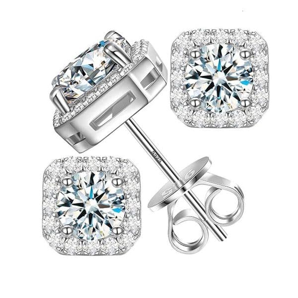 Moissanite Dia Sterling Sier S Square Stud Elegant Women's Dongdaemun Small Style Flower Earrings Wholesale
