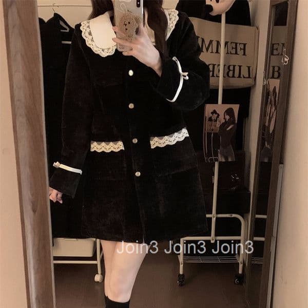 Winter Spring Outfit Little Designs Style Doll Collar Single-breasted Elegant Sweet Cool Padded Mid-length Coat Womens Top Trendy