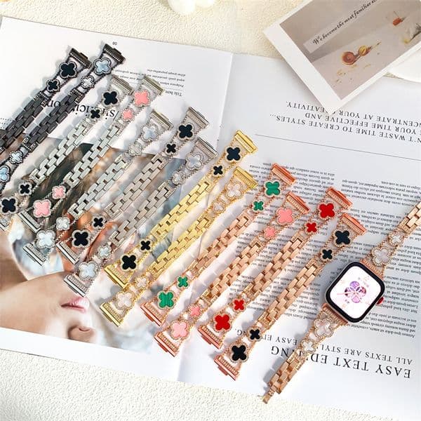 Shiny Four Leaf Clover metal applewatch straps for Apple Watch 49mm 46mm 45mm 44mm 42mm 41mm 40mm 38mm bands iwatch Series 10 9 8 7 6 5 4 3 Ultra 2 lucky