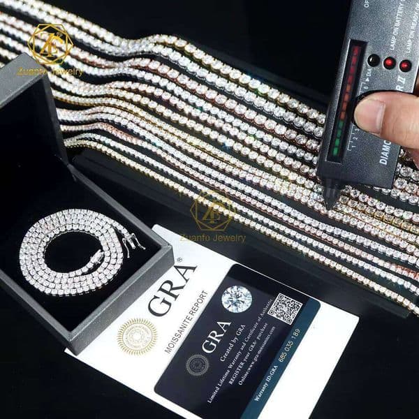 Top Sale Rose Gold Color Link Necklace Men Women Sier Hiphop Jewelry VVS Moissanite Tennis Chain