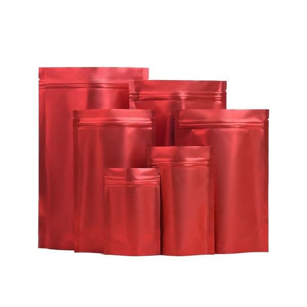 Matte Red Mylar Foil Stand Up Bag Zip Grip Seal Resealable Reclosable Tear Notch Doypack Food Storage Pouches LX4225