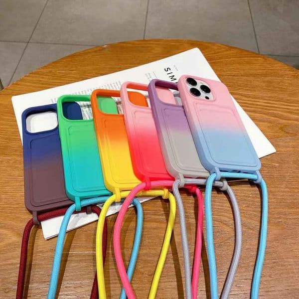 Cross-Border Two-color gradient Colorful Solid Phone Cord Case Lanyard Necklace TPU Card Bag for iphone 17 Air 16 15 14 13 12 11 Pro Max Plus
