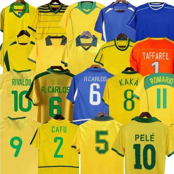 Retro bRAZILS Soccer Jersey Retro Ronaldo Ronaldinho Kaka R. Carlos Camisa de Futebol BrasilES Football Shirt Rivaldo 1997 1998 2000 2002 2004 2006 98 0 02 04 06 18