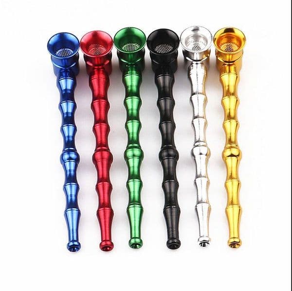 Smoking Pipes New 128mm straight rod circular smoke pot bamboo joint metal pipe