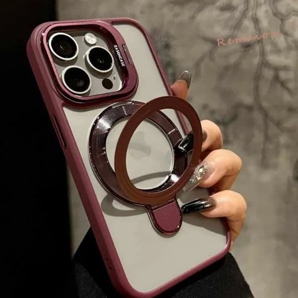 Plum Ring Magnetic Stand Phone Case Cover Shell Skin for iPhone 15 11 13 14 12 16 pro Max 16 plus Magsafe Transparent Glass Lens Protector Cover
