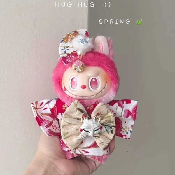 Japanese Style Dress Up for 17cm Labubu Doll Outfit Koi Cherry Blossom Pattern Kimono Doll Suit Doll Clothes Set X250723