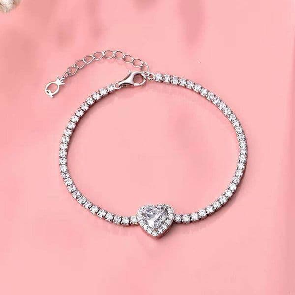 Romantic Heart Moissanite Sier Bracelet Exquisite Ins Style High-End Jewelry Stylish Bracelets & Bangles