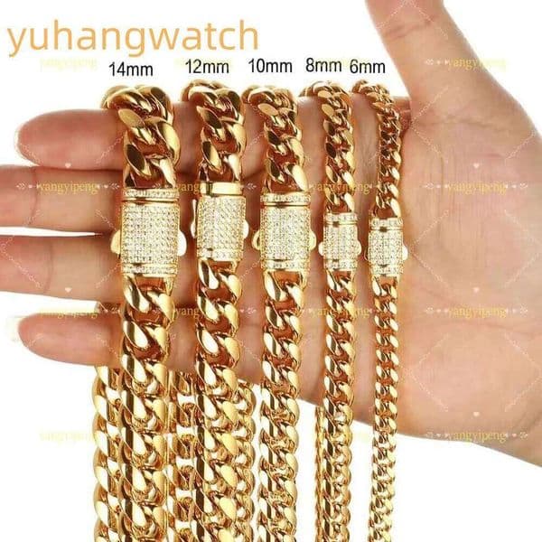 Wholesale gold chain 8MM 6mm 10mm 12mm 14mm cuban link Bracelet Iced Out Hip Hop gold chain Necklace Fine Jewelry Men Women 01