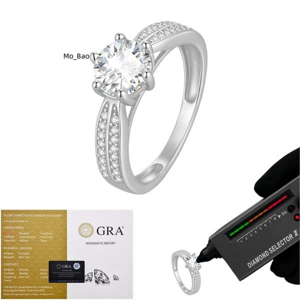 Trendy Moissanite Ring 925 Sterling Silver VVS1 Moissanite Ring GRA Certified Moissanite Wedding Engagement Rings for Women 1ct