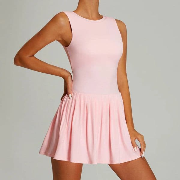 Naked Breathable Tennis Dress For Women O Neck Sleeveless High-Intensity Sports Pleated Skirt With Separate Shorts