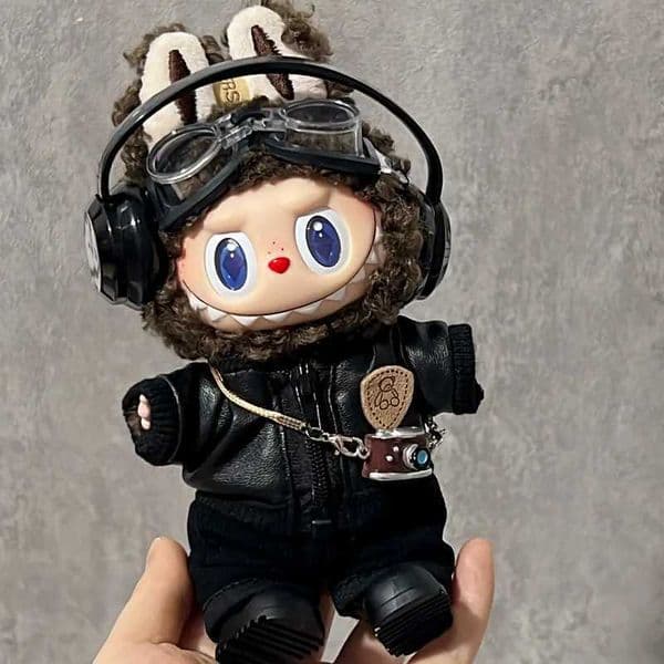 15/17cm Clothes for Labubu Dolls for LABUBU Sitting Party 1st 2nd 3rd Gen Black Leather Jacket Set Apparel Accessories X250723