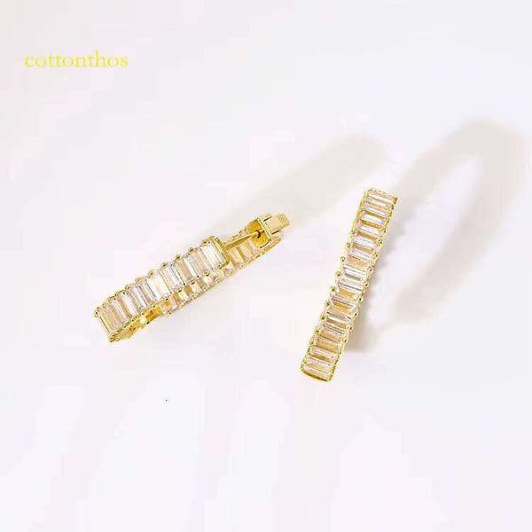 Fashion AAA+ Moissanite Baguette White Color Zircon Copper Hip Hop Hoop Stud Earrings for Man Women