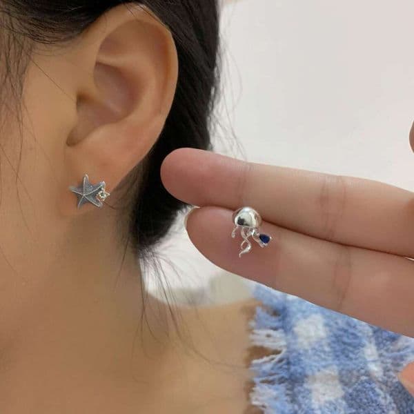 Starfish Shell Asymmetric Earrings for Women, Niche Cool Style, Korean Versatile Earrings, Light , Unique Design Sense, Ear Jewelry ddmypluto