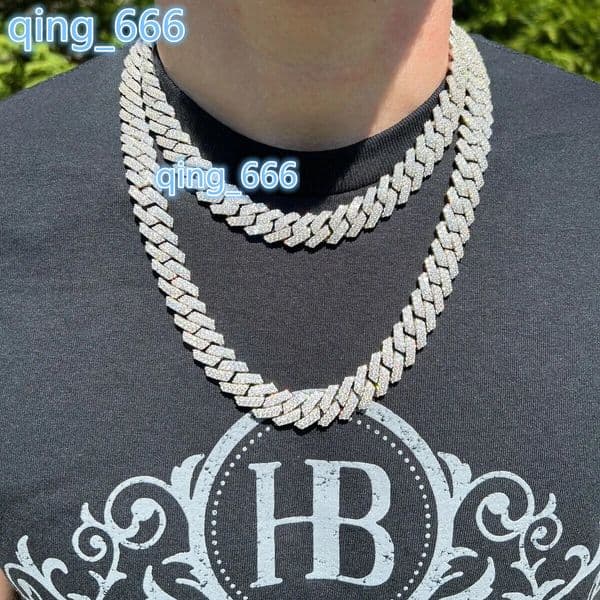8-20mm 24inches Moissanite Silver Chain Round Cut Moissanite Diamond Test Positive 925 Silver Hip Pop Chain Cuban Chain