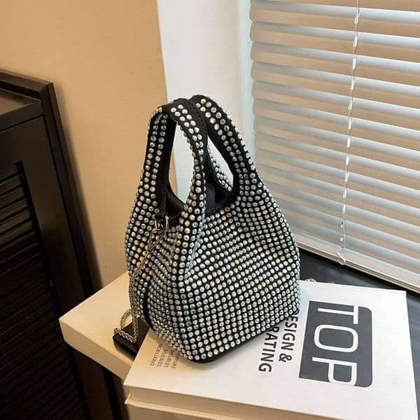 Luxury Brand Designer Bag Textured Diamond-Studded Handbag For Women 2025 New European And American Shiny Trendy Single-Shoulder Chain Crossbody Bucket Bag