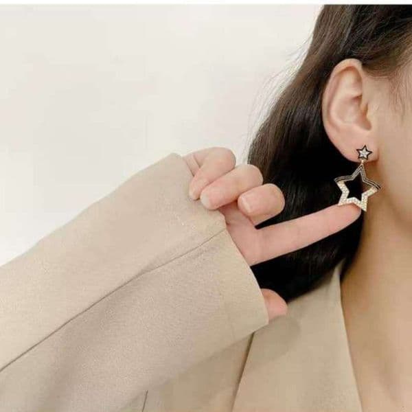 HOT Sier Needle Fan-Shaped Pentagram Shiny Super Fairy Temperament Versatile Simple Hypoallergenic Internet Celebrity Sexy Earrings