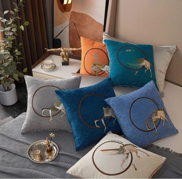 designer Home Living Room Sofa Case Embroidered Horse Cushion Cover Square Throw Pillowcase