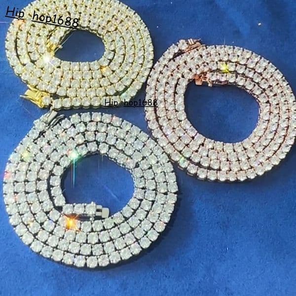 Luxury Tennis Chain Necklace Gold Plated Moissanite Diamond Prong Setting Iced Out Hip Hop Jewelry for Men Women