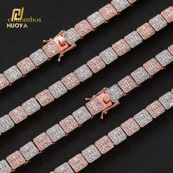 Hip Hop Fashion Jewelry Iced Out moissanite 10mm Clustered Tennis Chain in White Gold Bracelet