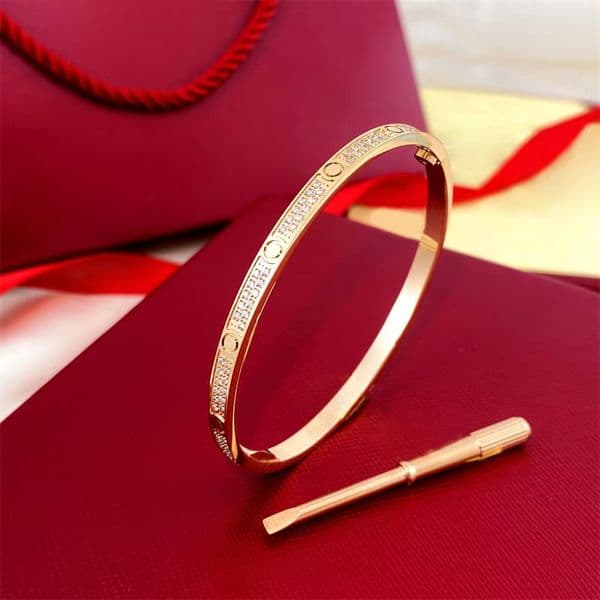 Classic Brand Luxury Double Row Crystal Cuff Charm 18k Gold Bracelet Stainless Steel Designer Jewelry T04O 663