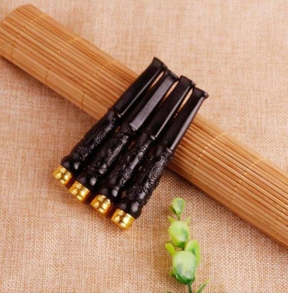 True ebony carved cigarette pipe fittings direct-selling circular cigarette filter can clean wooden cigarette