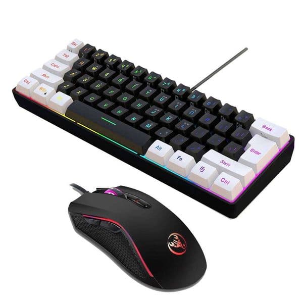 HXSJ V700bw+A869 USB Computer Keyboard 61-Key Wired RGB Backlight 3200Dpi Gaming Mouse Colorful LED Lighting For Laptop