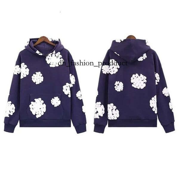 Denim Hoodie Designer Kapok Tracksuit Cotton Wreath Pullover Denim Men's Sweatshirt High End Spring Long Sleeve Tearsshort Hoodie Floral Print Hip Hop Hoody 77b
