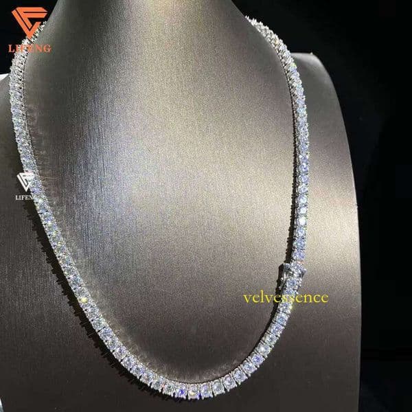 New Arrival Fine Jewelry High Quality Sier Necklace 4MM Iced Out VVS Moissanite Dias Gold Plated Hiphop Tennis Chain