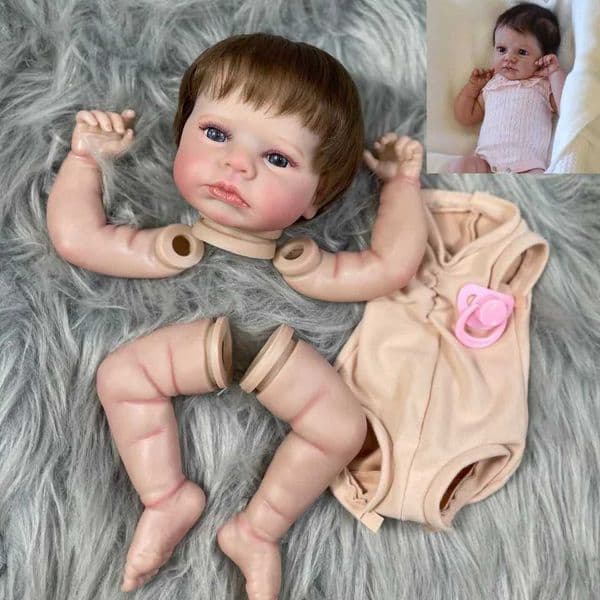 20inch Painted Reborn Doll Kit LouLou Awake Blue Eyes With Rooted Hair 3D Painted Skin Unassembled DIY Handmade Vinyl Doll Parts W250728