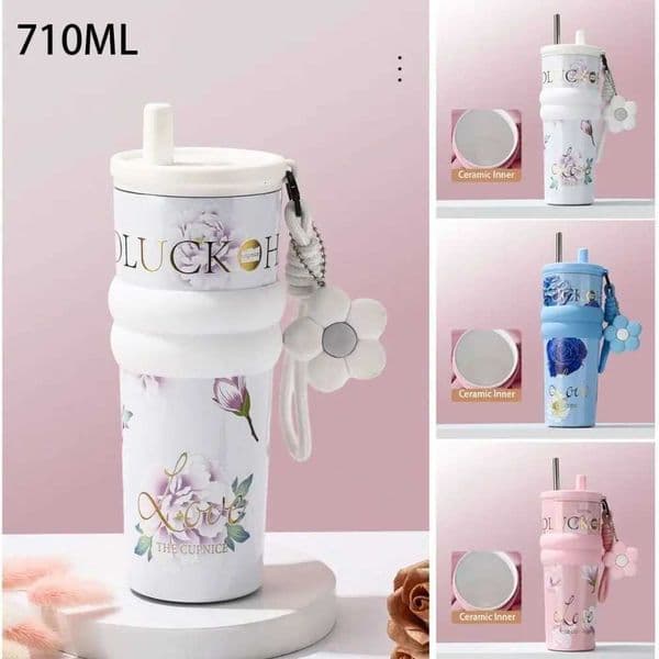 710ML Vacuum Stainless Steel Insulation Or Cooling Thermal Water Bottle With Lifting Rope High-Capacity Insulated Cup X250728