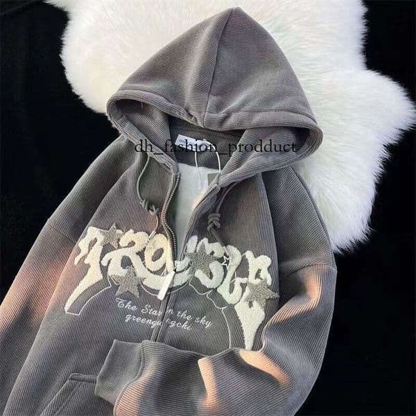 Men's Hoodies Sweatshirts Women Letter Embroidered Hoodies Autumn Winter Vintage Zip Up Loose Hooded Sweatshirts Harajuku Y2K Long Sleeve Jacket Clothes 45b