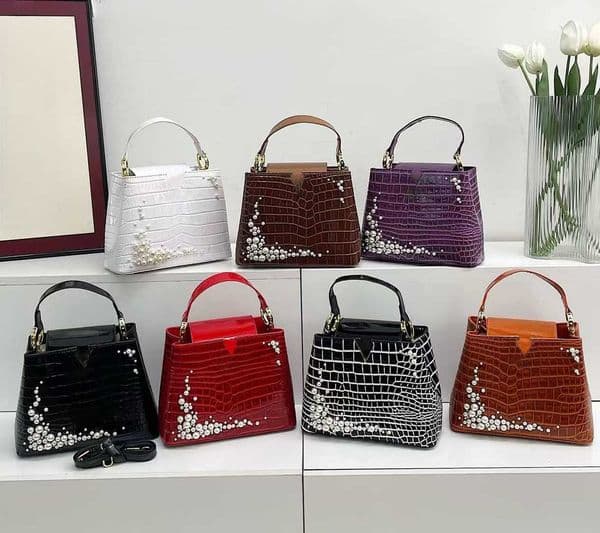 capucines designer bag shoulder bag alligator pearl beaded bag strap crossbody bag Embossed large women travel bag purse tote shopper bag weekend evening handbag