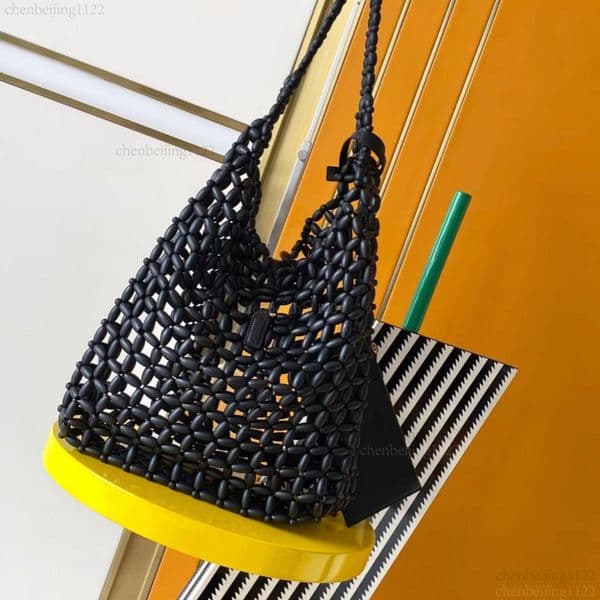 99A Top-notch designer's shoulder bag with single handle, meticulously crafted with exquisite hardware and wooden beads, a 35CM oversized handbag, must-have for travel