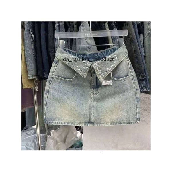 muily denim skirt Cool collar designer women's short denim skirt 2025 summer new spicy girl high waist light blue denim skirt2 208