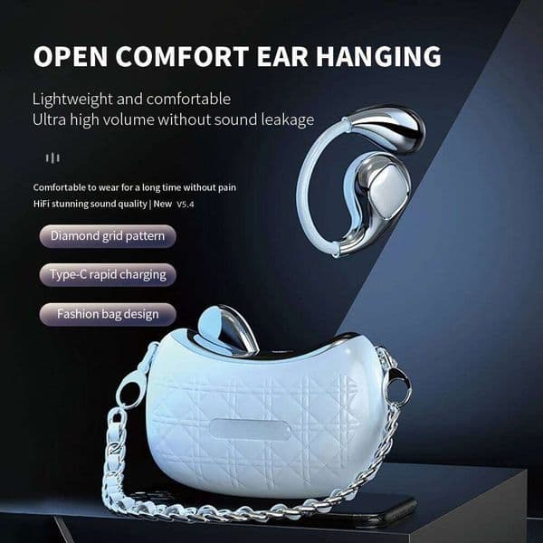 Yx46 Women's Fashionable First-Handbag-Shaped OWS Ear-Hook Wireless TWS Earphones Bone Conductionheadphones Hanging Bag Chain