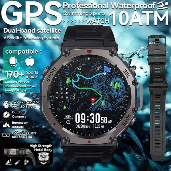 GPS Smart Watch 5 ATM Waterproof Built-in Dual-band GNSS Compass Military Sport Smartwatch Men 2025 New For Xiaomi