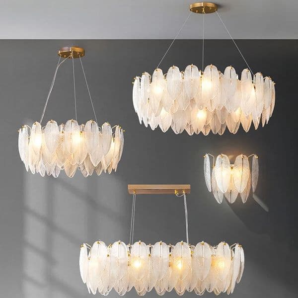 Artistic White Glass Goose Feather Designer Round Oval LED 2025 Chandelier Lighting Lustre Suspension Luminaire Lampen For Foyer
