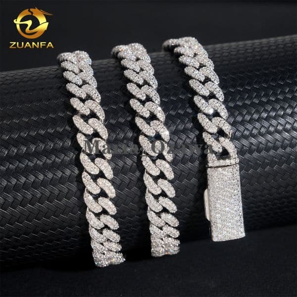 Best Selling Pass Diamond Tester 8mm Two Rows Moon Shape Style S925 Iced Out Hip Hop FL Moissanite Diamond Cuban Link Chain Men
