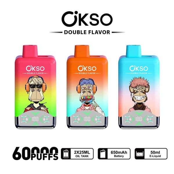 puff cigarette 60k OKSO 60000 vapers disposable cigarettes 50ml pods device double flavors LED Display Mesh Coil vape