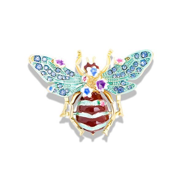 Gold Tone Enamel Bee Brooch With Pink Rhinestone Wings And Flower Accents Whimsical Party Jewelry And Gift For Her High Quality And Stylish Jewelry Boutique Gift