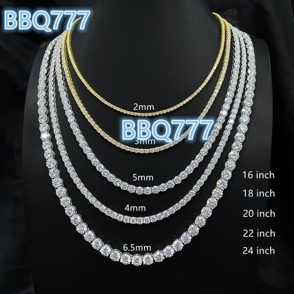 HipHop 3mm 4mm 5mm Couple Tennis Chain Cubic Zirconia S925 Silver Plated 18k Mens and Womens Gold Tennis Necklace Bracelet