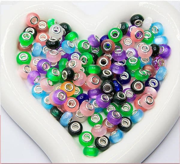 Bulk Set of Large Hole Beads - Opal Resin Colored for DIY European Style Beaded Bracelets (Pack of 100)