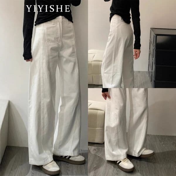 White Wide Leg Knife Jeans Women's Spring plus Size American High Waist Slimming Casual Scythe Straight Leg Pants