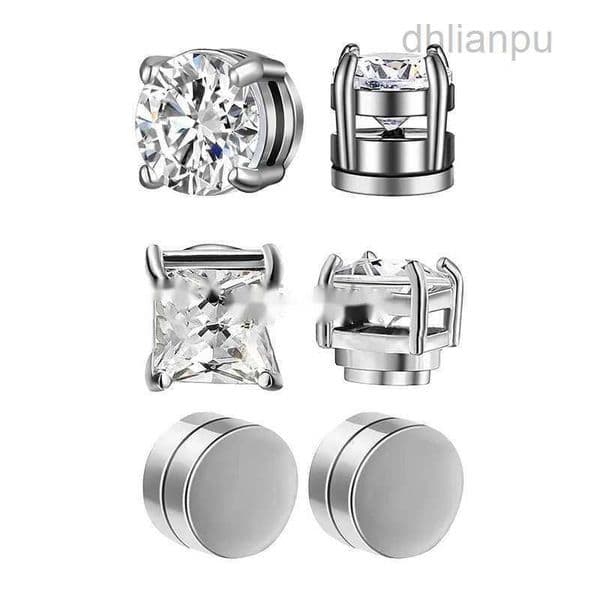 Crystal Stud 3 Pairs Strong Magnetic Ear Stud Clip Earrings for Men and Women Punk Round Zircon Magnet Earrings Non Piercing Jewelry d240426