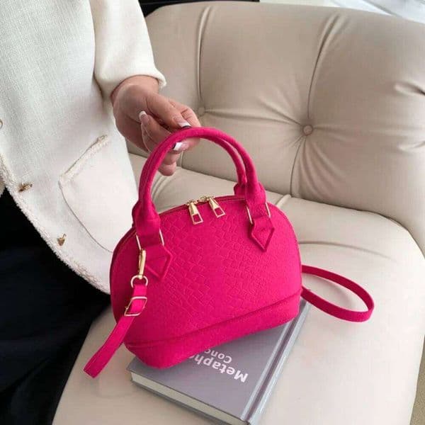 Vintage Felt Women's Crocodile Pattern Shell Shape Handbag Simple Casual Shoulder Crossbody Trendy Lady Commuter Bag